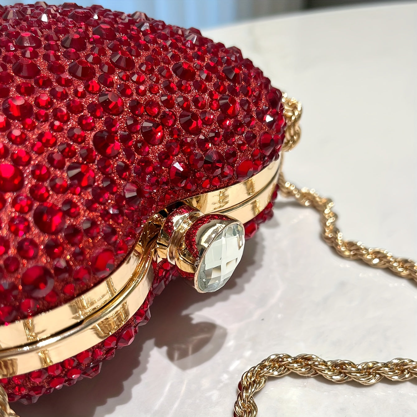 Glamorous Red Heart-shaped Clutch Bag With Diamonds Ladies' Handbags