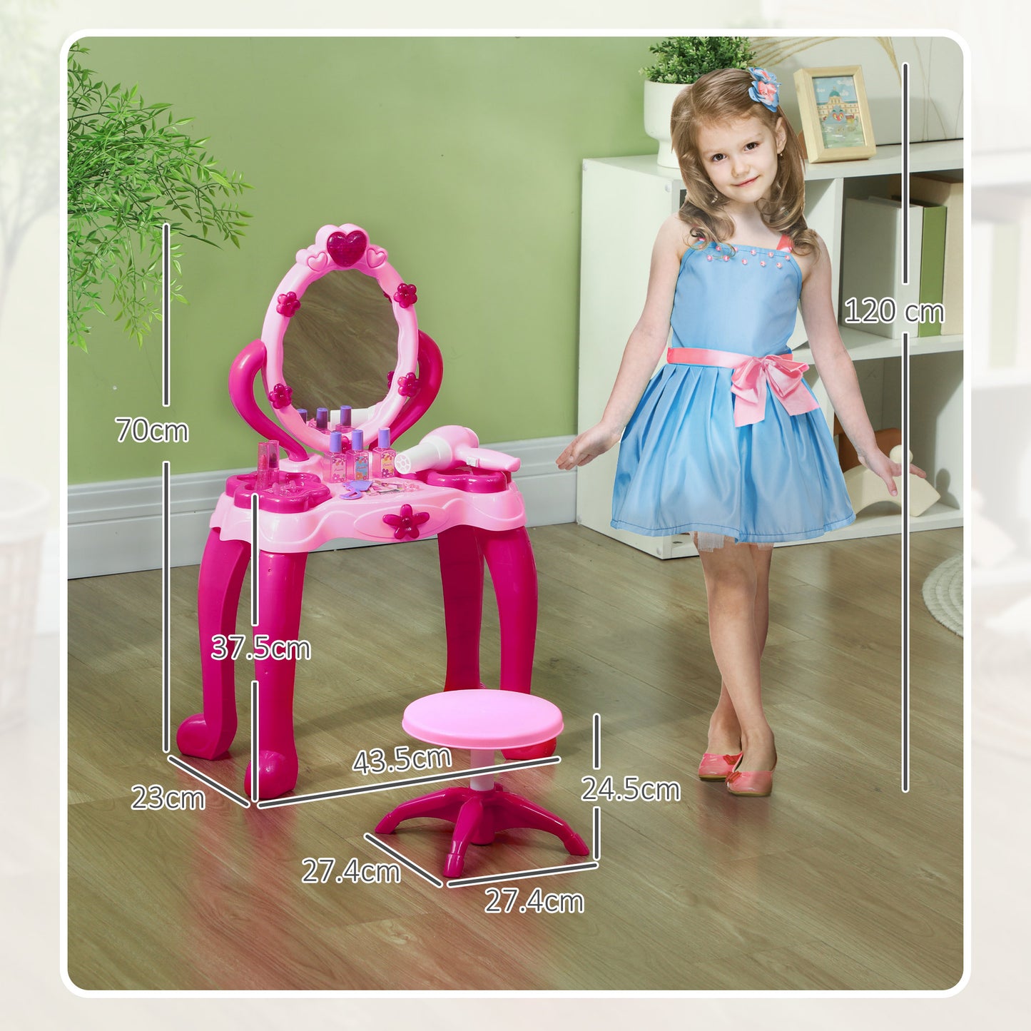 Kids Dressing Table with Mirror and Stool, Kids Vanity Table