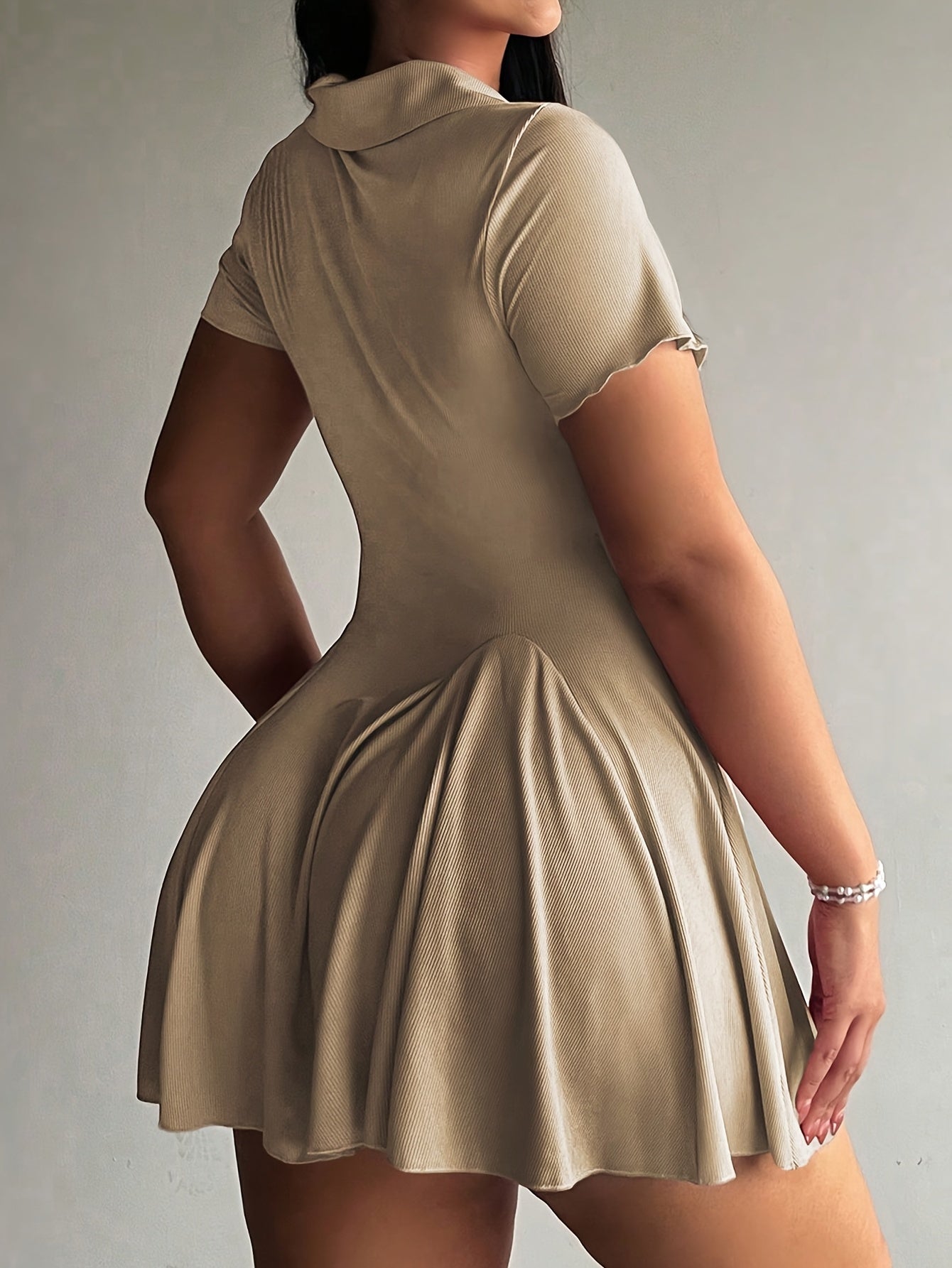 Women'S Casual Tennis Polo Dress - Short Sleeve, Button-Up Collar, Ribbed Texture, Knee-Length with Paddles, Beige, Casual Wear|Short Sleeve Dress|Buttonup Collar, Tennis Dress