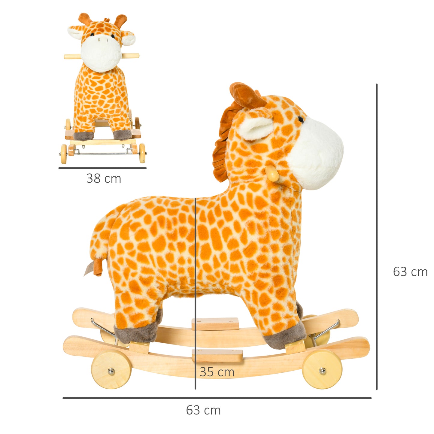 Toddlers Rocking Horse Plush Ride On Giraffe Rocker Wheels Wooden