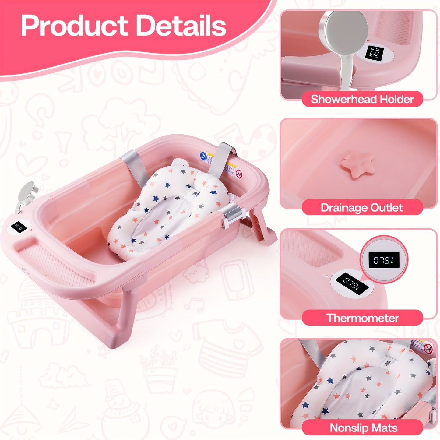 Foldable Baby Bath Tub, Baby Essentials For Newborn Baby Bathtub