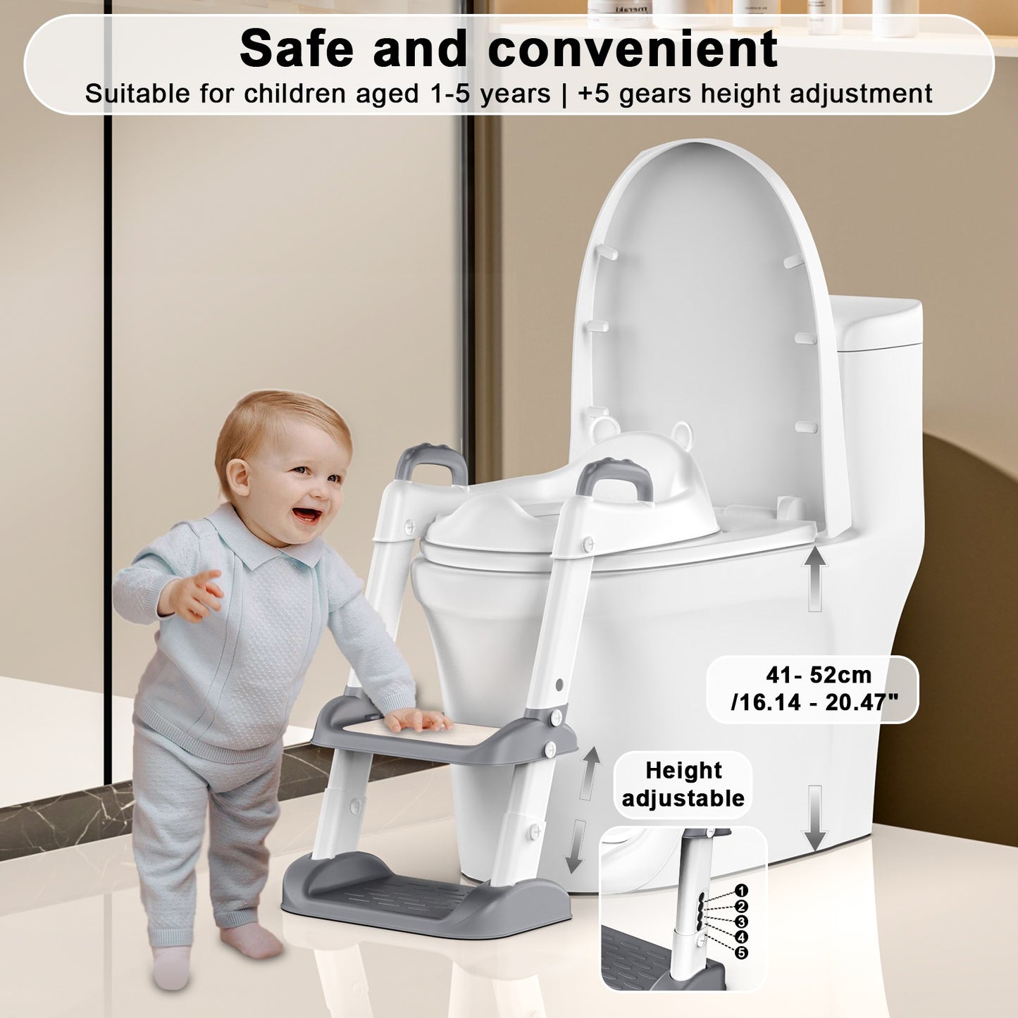 Potty Training Toilet Seat, Adjustable Toddler Toilet Seat with Steps