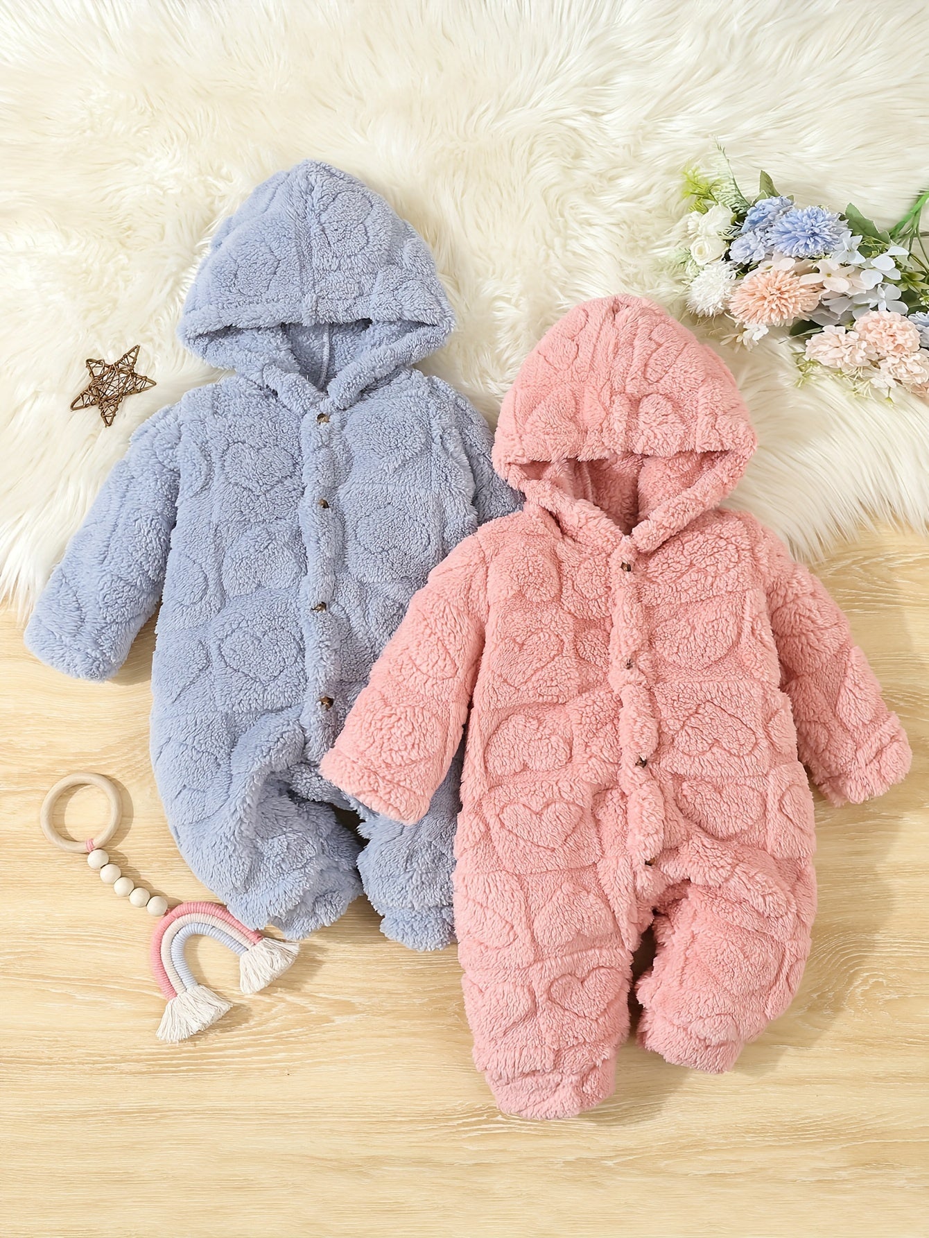 Cozy Fleece Hooded Rompers for Girls