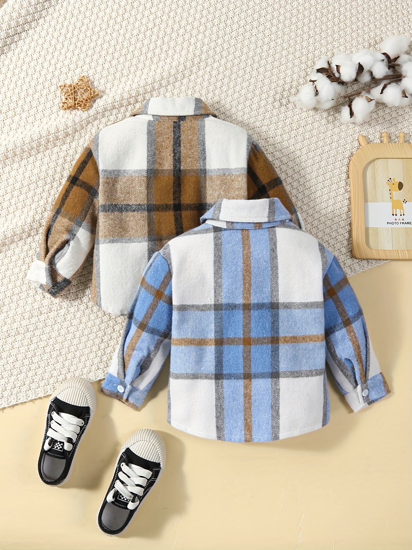 Baby Boy Stylish Casual Frayed Plaid Fabric Long Sleeve Shirt Coat Clothes