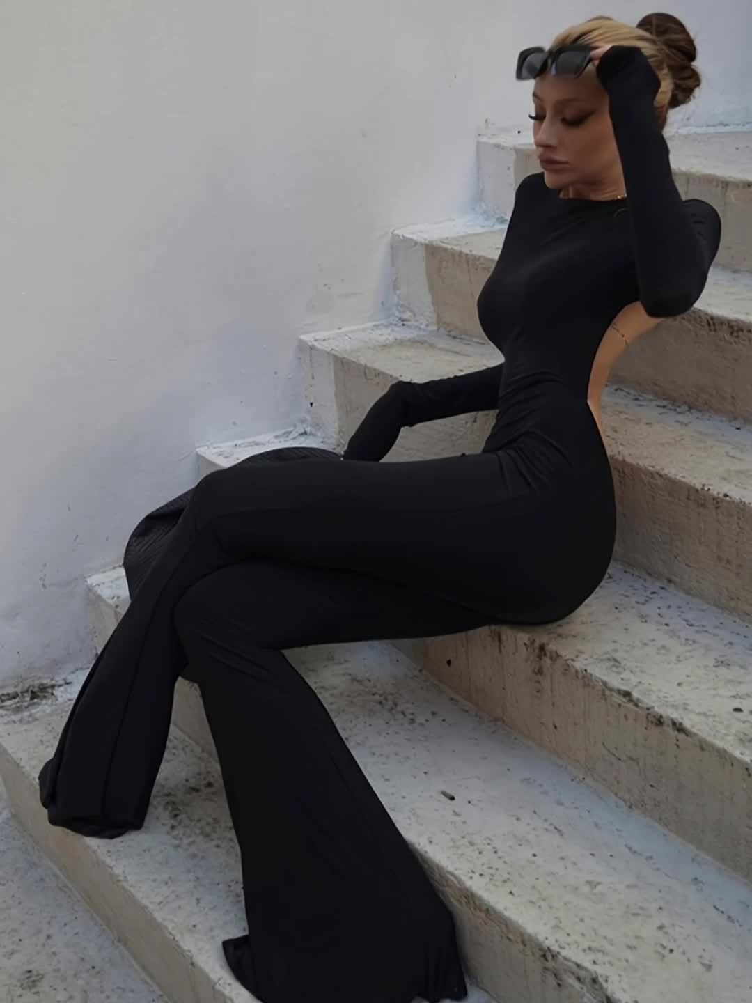 Women'S Sexy Leopard Print Backless Jumpsuit - Long Sleeve, Flare Leg, Elegant and Fashionable, All-Season Wear, Adult Fashion, Adult Fashion Jumpsuit | Leopard Print Jumpsuit | Long Sleeve Jumpsuit