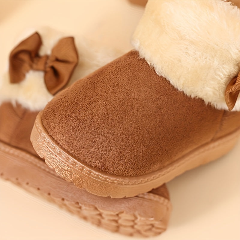 Trendy Cute Bowknot Decor Plus Fleece Snow Boots For Girls