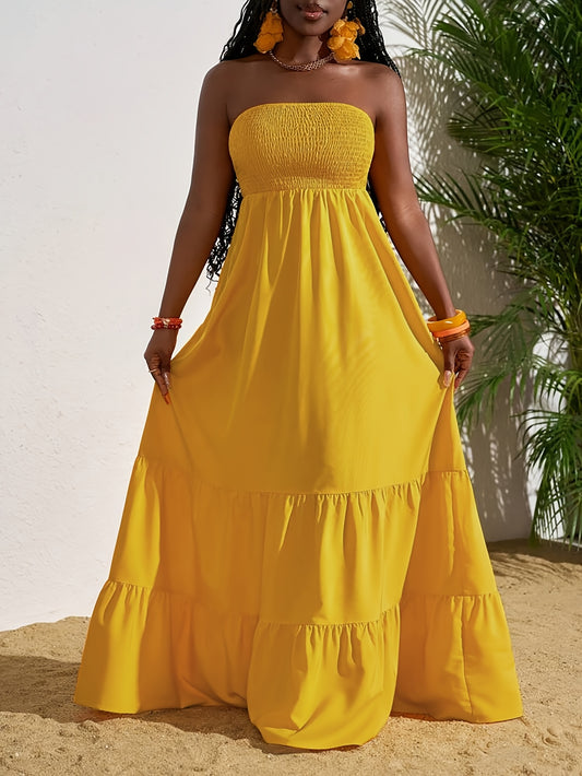 Yellow Off-Shoulder  Ruffled Hem for Women