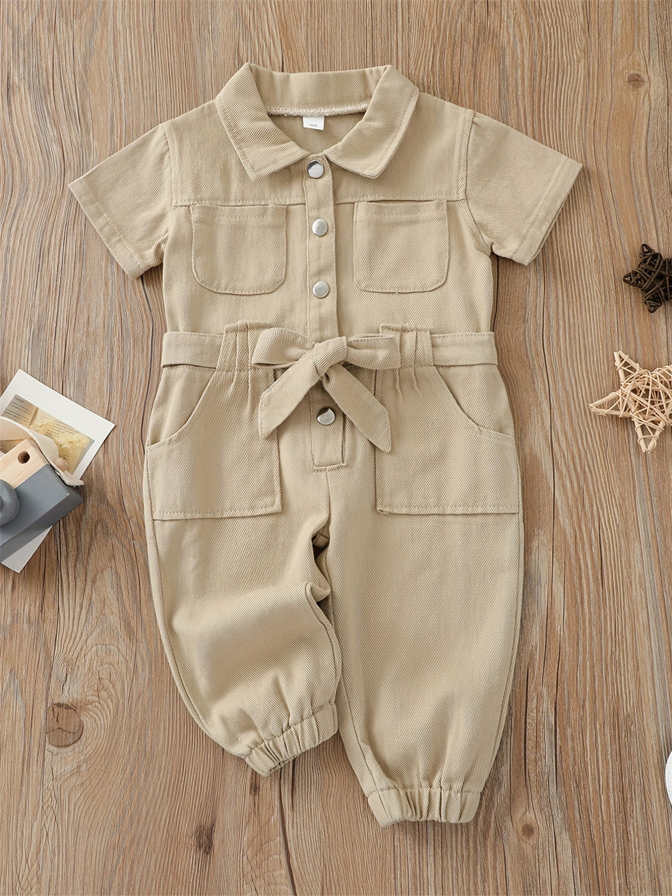 Toddler Girls Casual Button Down Denim Jumpsuit With Belt And Pockets