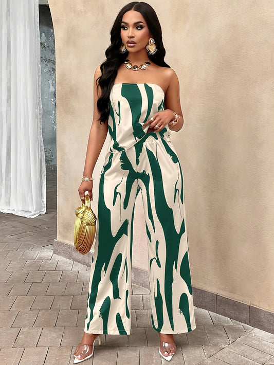 Elegant Bloom Co-Ord – Lace Strapless Top & Flowing Trousers