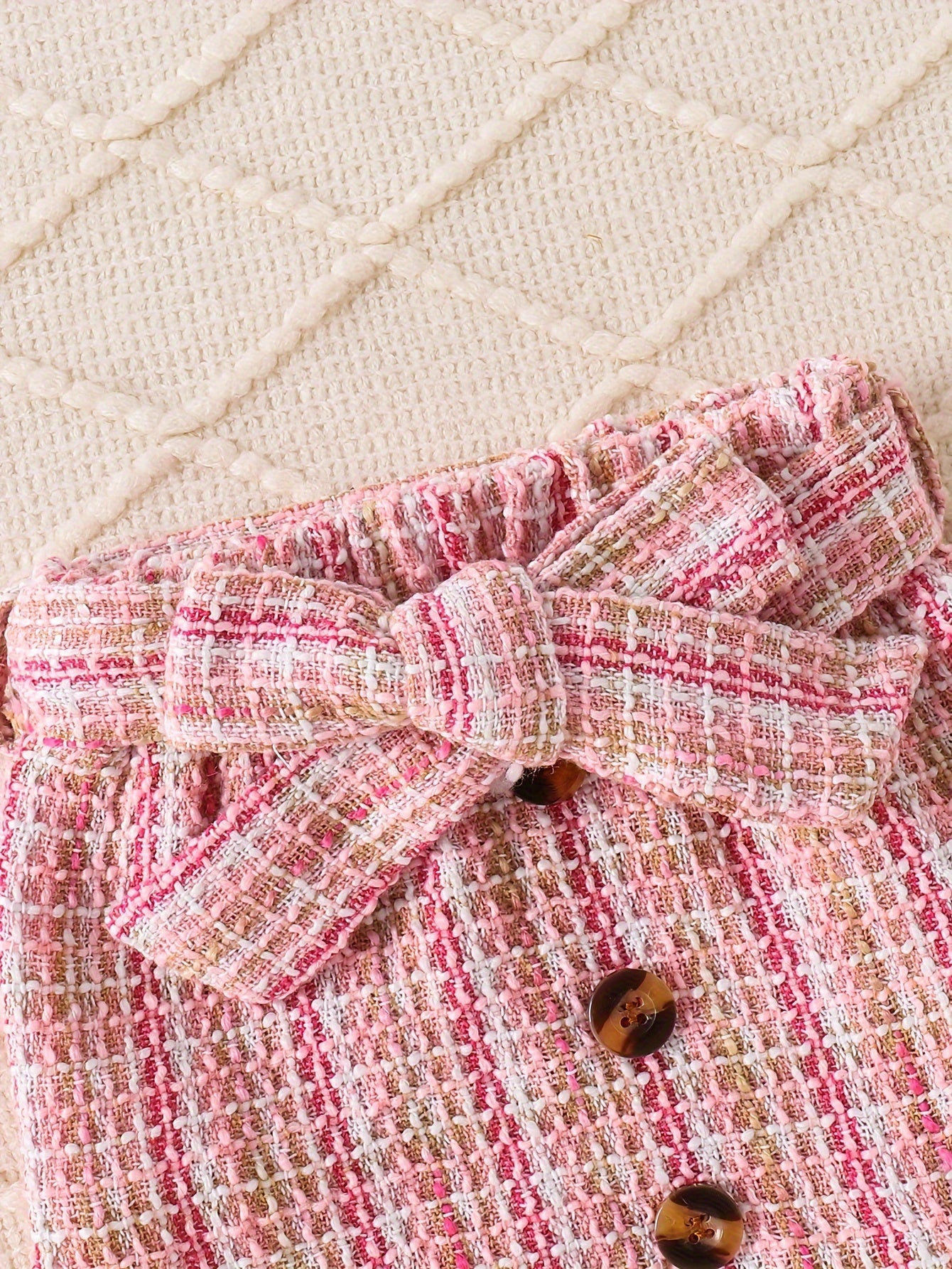 Adorable Girls' 3pcs Outfit Set: Ruffle-Trim Top, Plaid Skirt & Belt