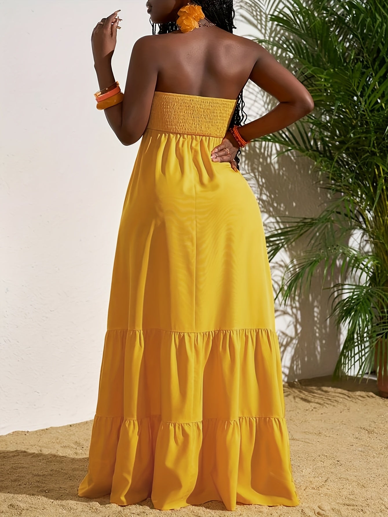 Yellow Off-Shoulder  Ruffled Hem for Women