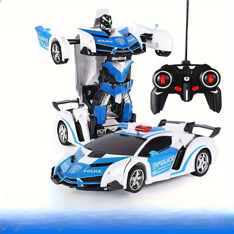 Transforming RC Robot Police Car Toy - One-Click Transformation, Remote Control