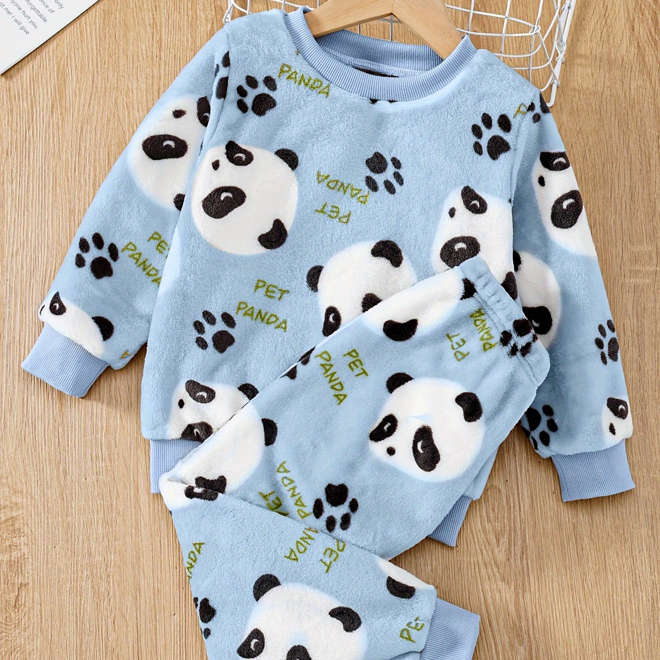 Panda Print Fleece Sweatshirt and Pants Set