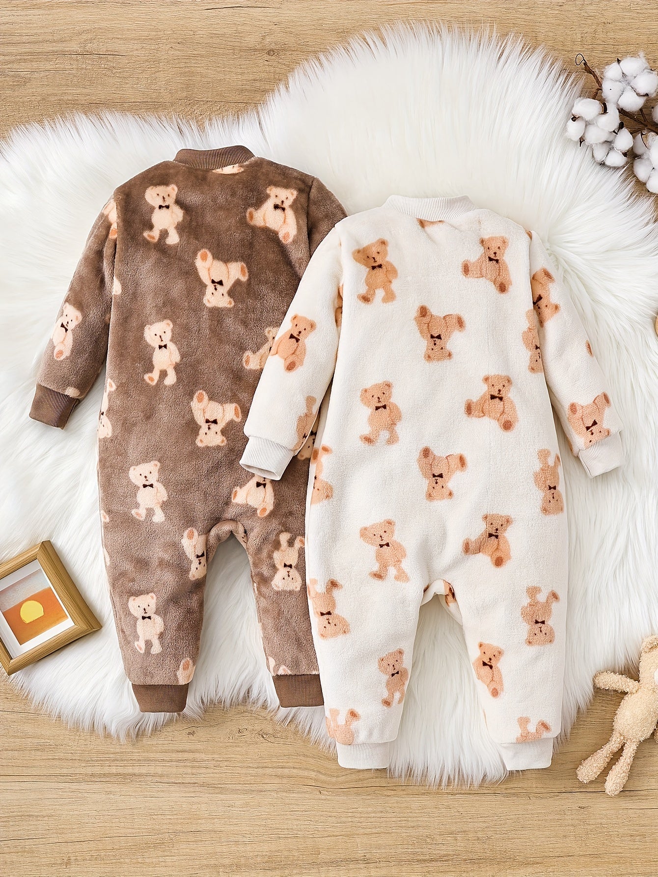 Baby's Cartoon Bear Pattern Warm Fuzzy Long Sleeve Bodysuit