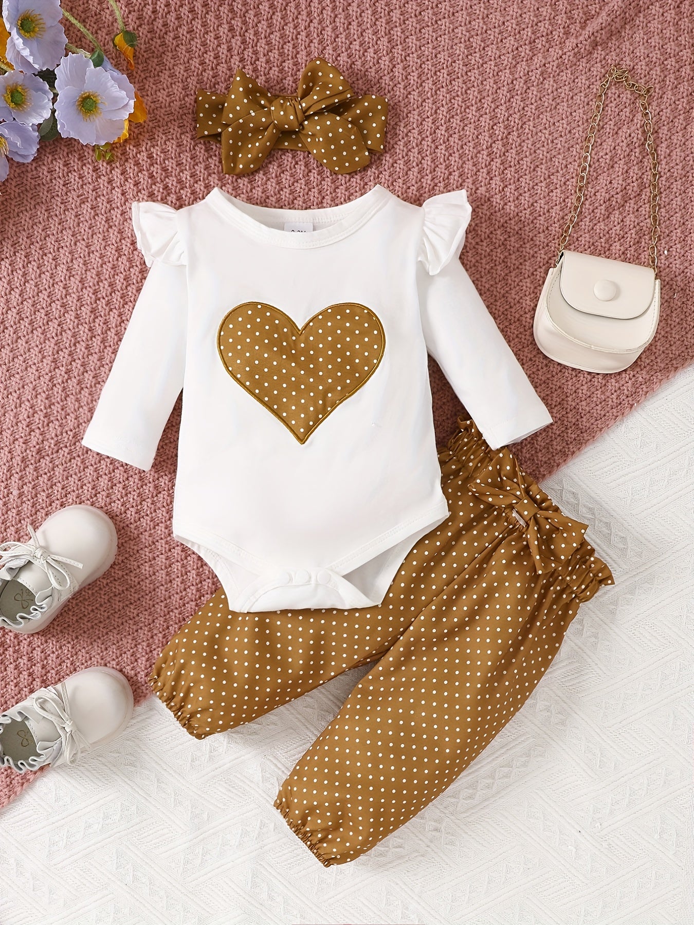 Baby Girl's Stylish Set, "Isn't She Lovely" Long Sleeve Onesie & Polka Dot Pants