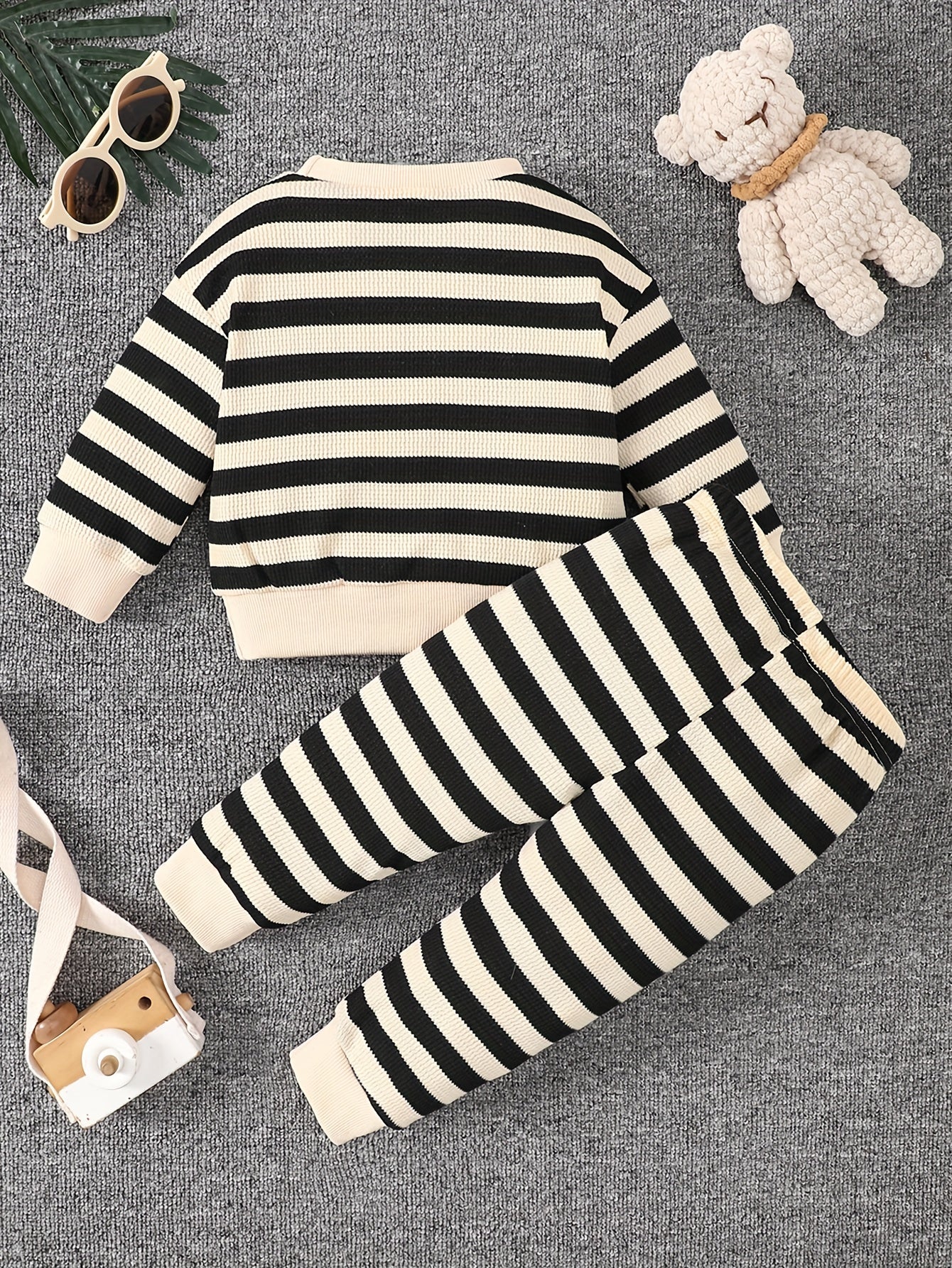 Long Sleeve Striped Bear Sweater + Casual Pants