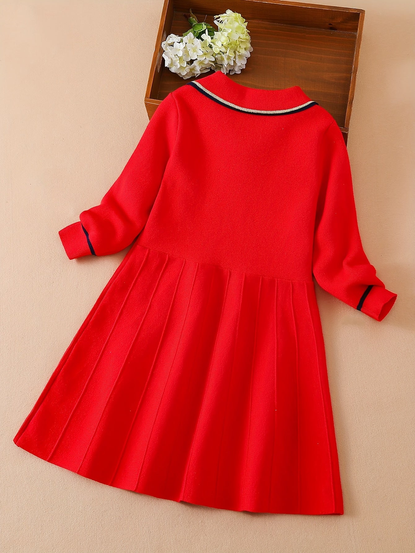 Girls Bear Embroidery Long Sleeve Knit Dress