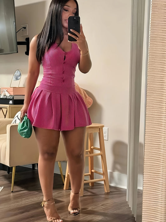 Sleeveless Halter Single Breasted Mini Dress