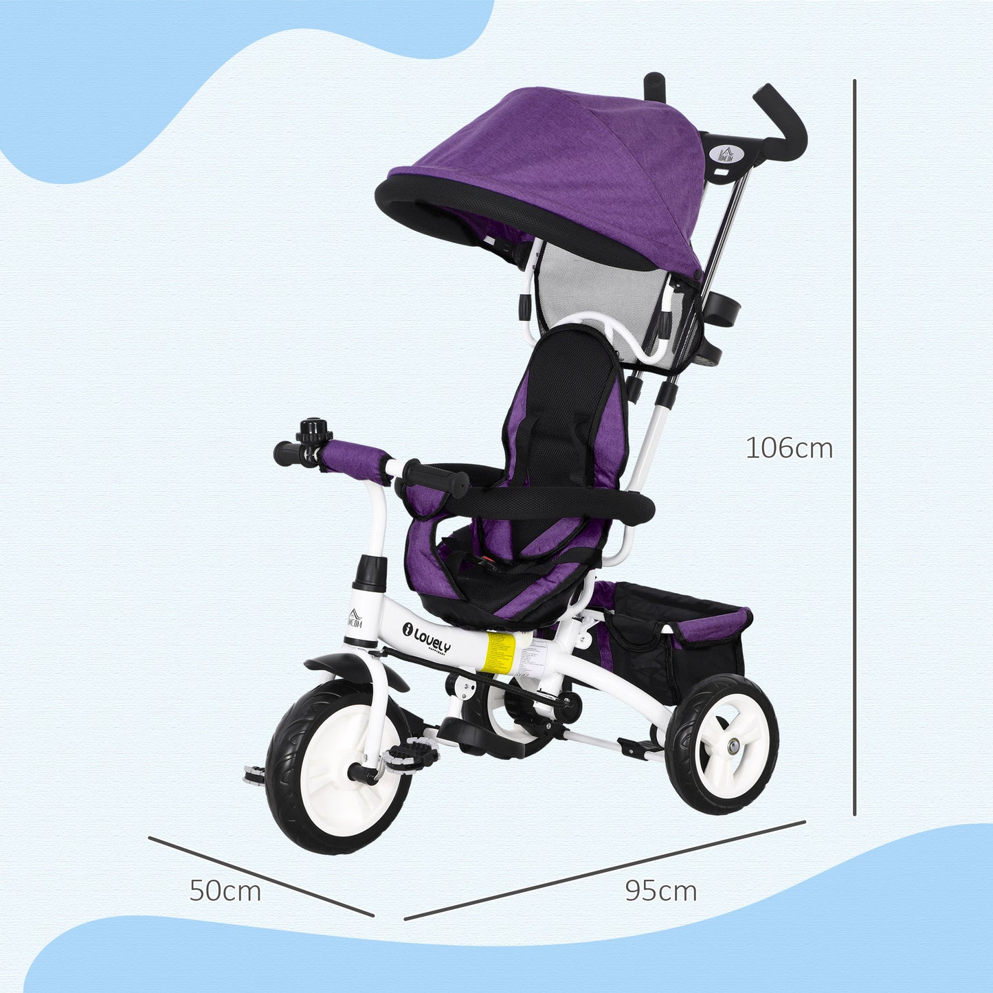 Kids Tricycle, Pedal Push Bike w/ Push Handle, Removable Canopy