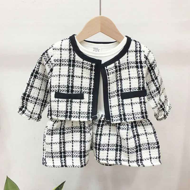 Party Kids Clothes For Baby Girl Fashion Pageant Plaid Coat Tutu Dress Outfits Suit Toddler Girl Clothing Set