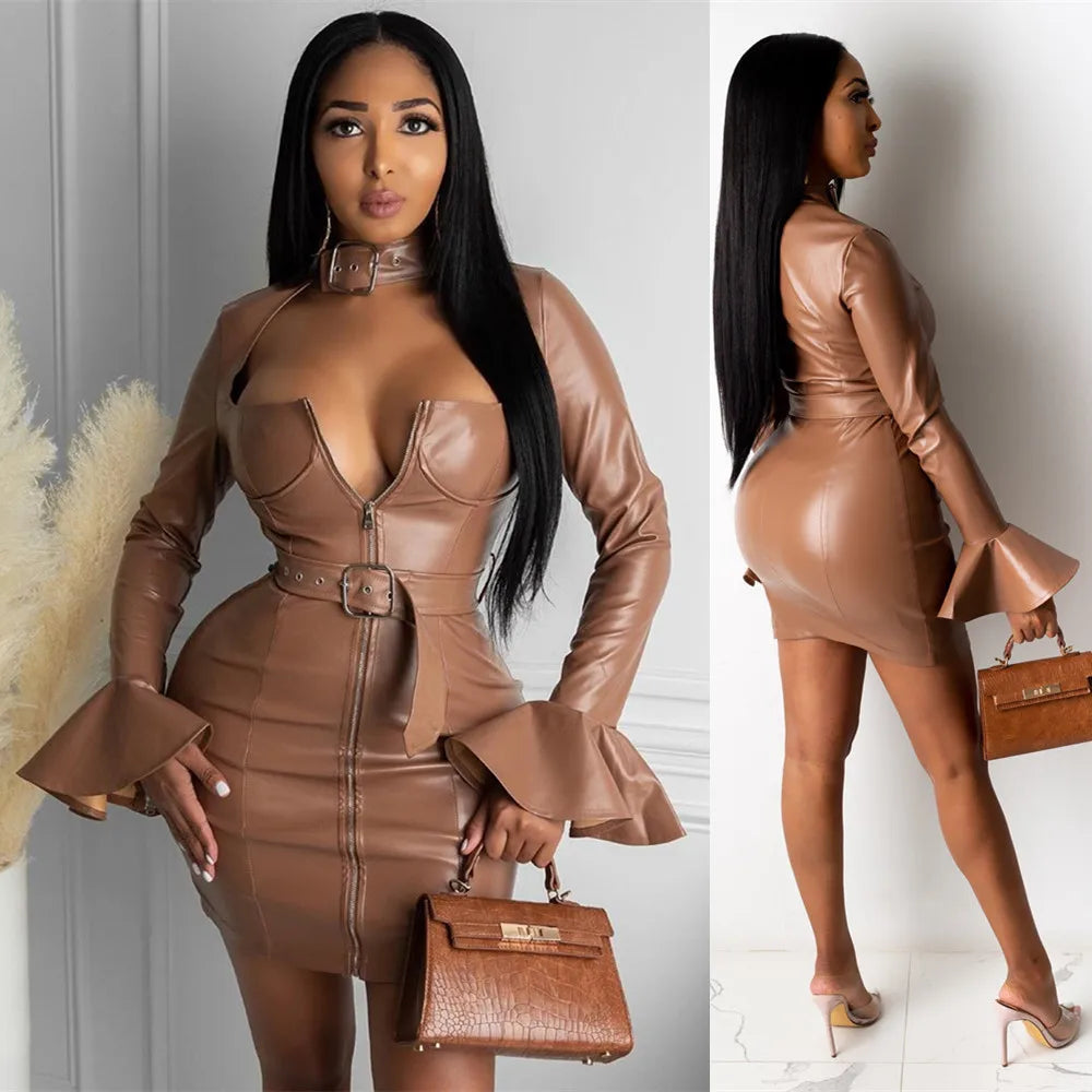 Chic Luxe Faux Leather Mini Dress