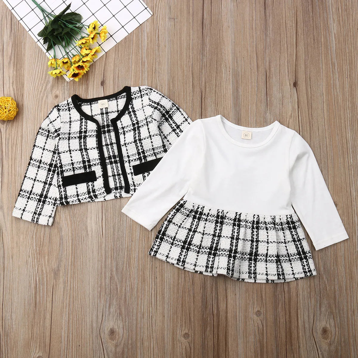 Party Kids Clothes For Baby Girl Fashion Pageant Plaid Coat Tutu Dress Outfits Suit Toddler Girl Clothing Set