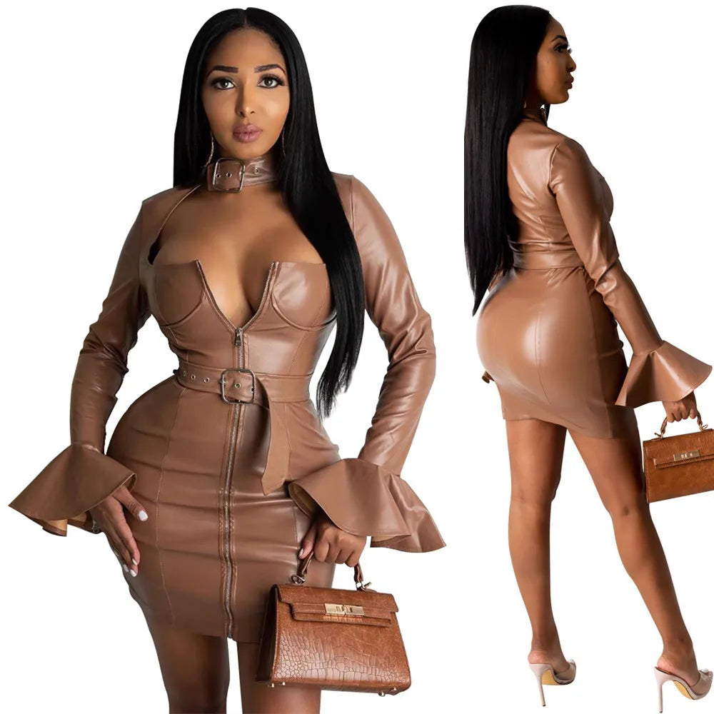 Chic Luxe Faux Leather Mini Dress