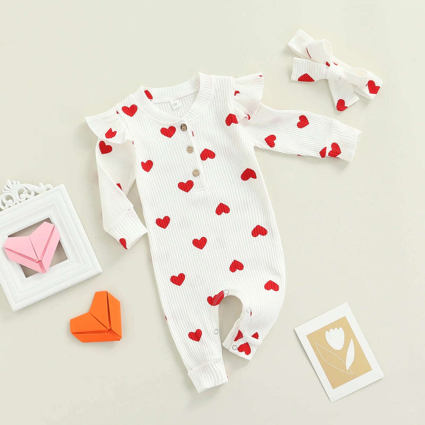 Baby Girl Jumpsuit Heart Print Rompers