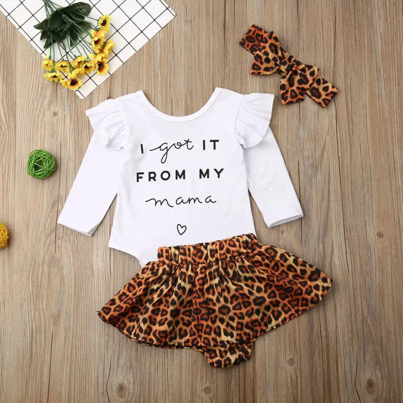 Citgeett Fall Autumn 3PCS Newborn Baby Girl Clothes Ruffle Romper Top Leopard Skirts Fall Outfits Set