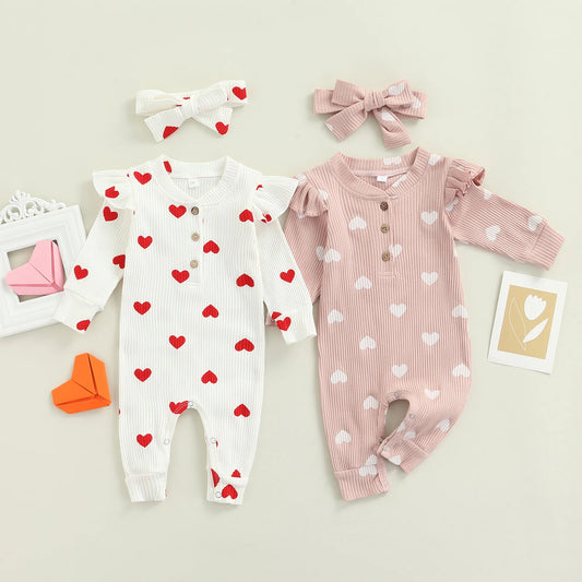 Baby Girl Jumpsuit Heart Print Rompers