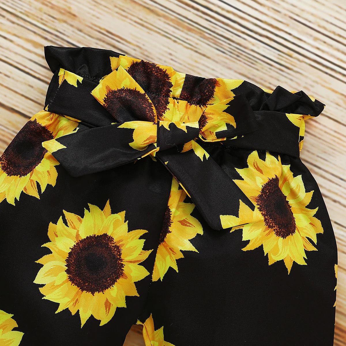 Citgeett Autumn Infant Baby Girls Set Clothes Yellow Flared Long Sleeve Jumpsuit+Sunflower Bow Long Pants+ Headband Sping