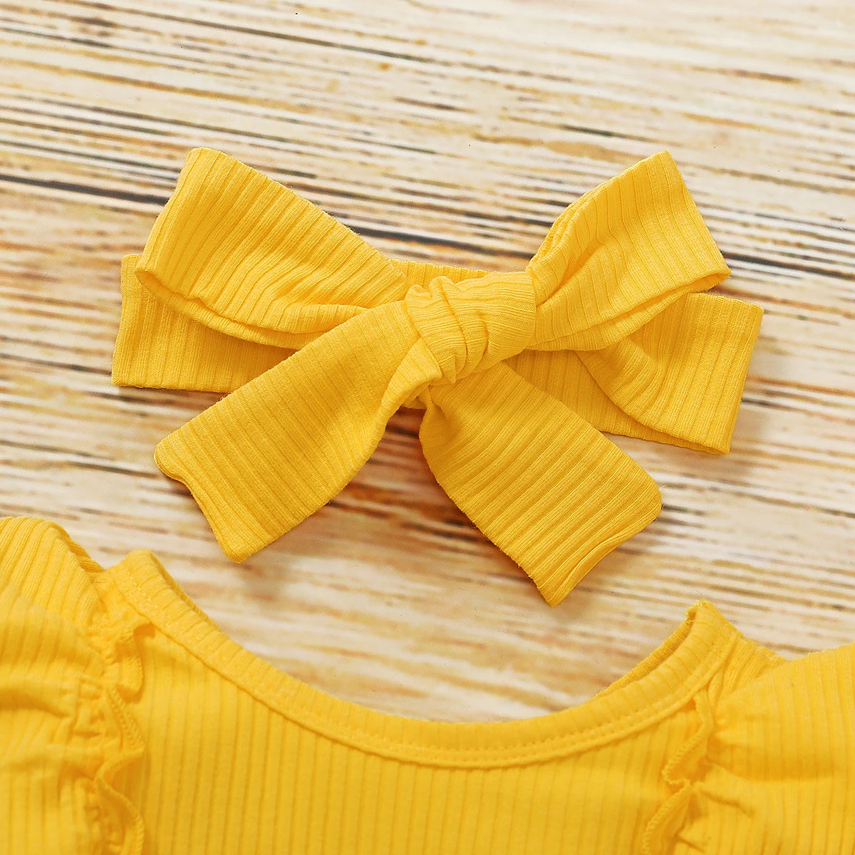 Citgeett Autumn Infant Baby Girls Set Clothes Yellow Flared Long Sleeve Jumpsuit+Sunflower Bow Long Pants+ Headband Sping