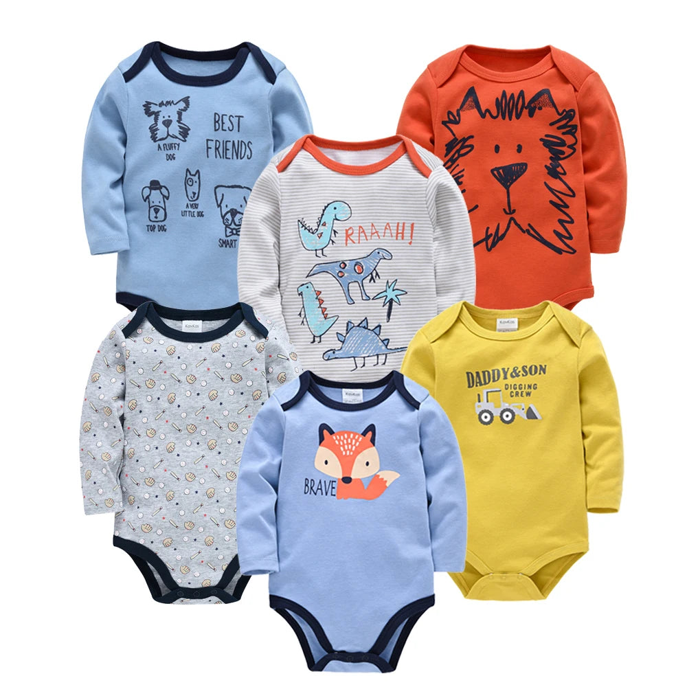 Kavkas Fashion Baby Boys Clothes Set 3 6 pcs/set Cotton Soft Long Sleeve Autumn Boy Girls Bodysuit Newborn Toddler Body bebe