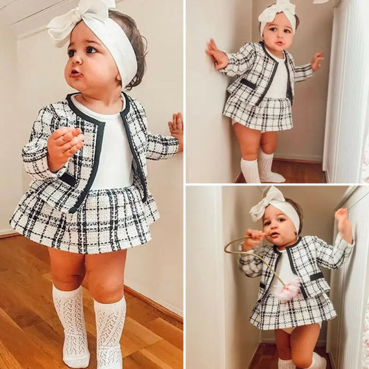 Party Kids Clothes For Baby Girl Fashion Pageant Plaid Coat Tutu Dress Outfits Suit Toddler Girl Clothing Set