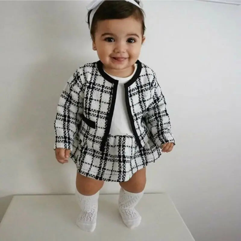 Party Kids Clothes For Baby Girl Fashion Pageant Plaid Coat Tutu Dress Outfits Suit Toddler Girl Clothing Set