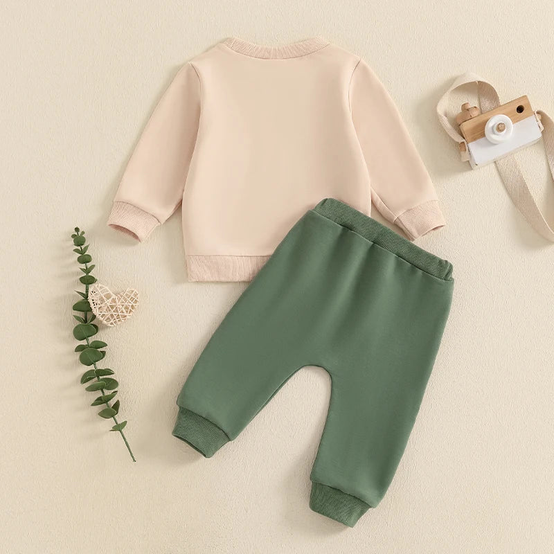 Baby Boys Pants Set, Long Sleeve Crew Neck Letter Print Sweatshirt with Elastic Waist Pants Infant Clothes