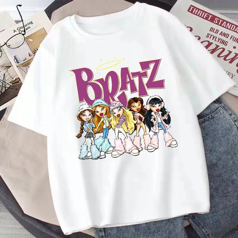 Bratz Clothes For Women T-shirts Funny Harajuku Cartoon Graphic T Shirts Y2k Fashion Casual O-Neck T-shirt Summer Short Sleeve