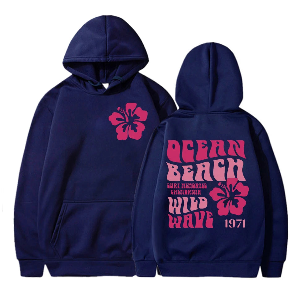 Kids Hoodie "Ocean Beach Wild Wave" Letter Print Hooded Boys Girls Aesthetics