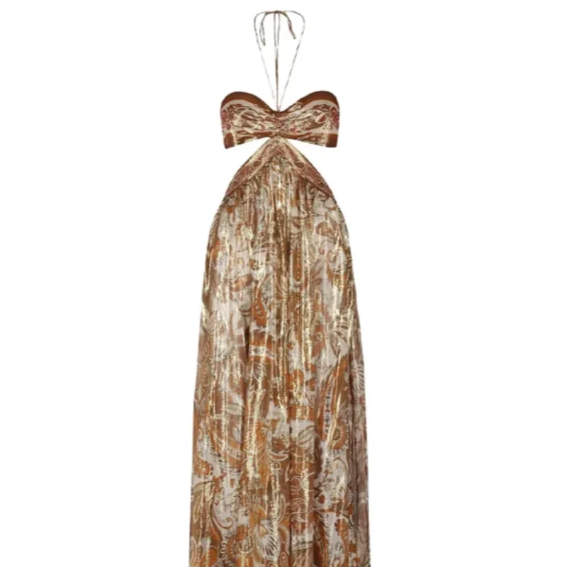 Golden Glow Strapless Hollow-Out Dress