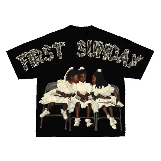 Vintage Children First Sunday Print Graphic Cotton T-Shirt Y2K Short Sleeves Vintage Oversize Tshirt Streetwear