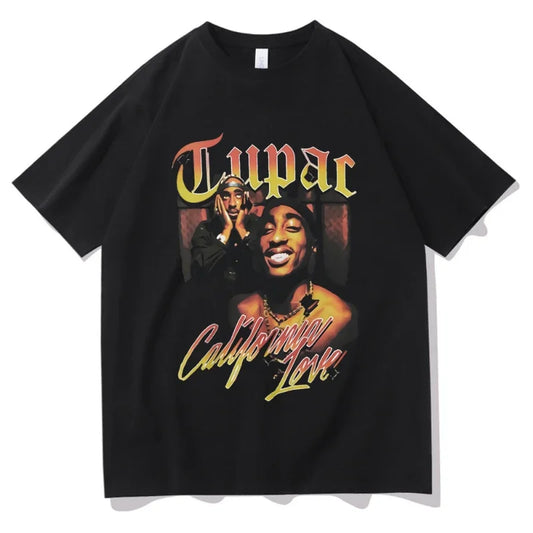 Rapper Tupac Hip Hop T-shirts Graphic Print Y2K Men T Shirt Streetwear Tops Unisex Harajuku Casual Oversized Cotton Tees