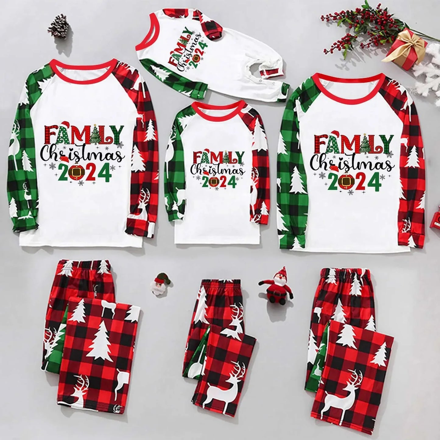 Family Christmas 2024 Matching Pajamas Set Letter Print Outfits Mom Dad Kids 2 Pcs Suit Sleepwear Baby Romper Xmas Look Pyjamas