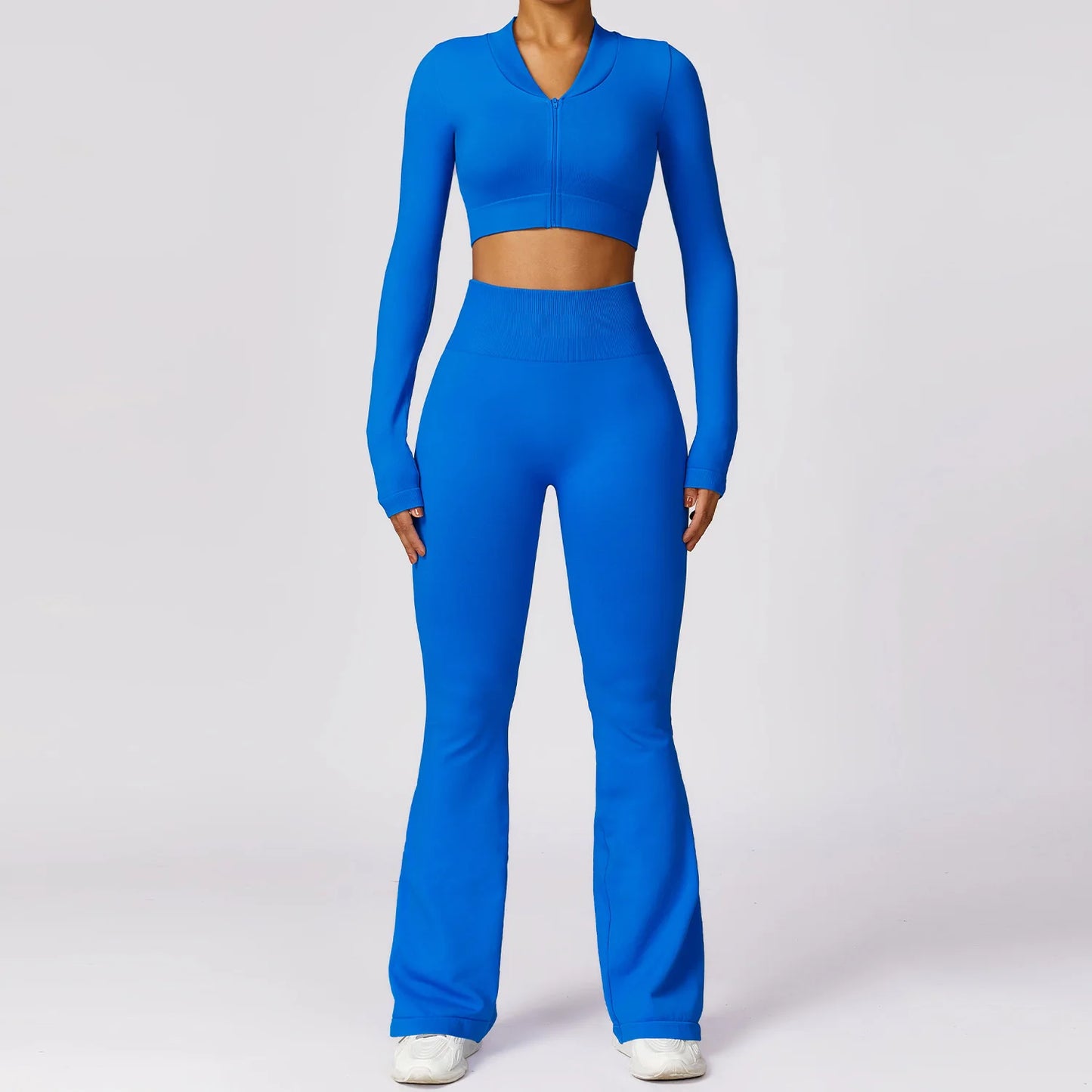 Tracksuit Long Sleeve Yoga Wear 2 Piece Sport Outfit High Waist Flare Leggings Sportwear Gym Set