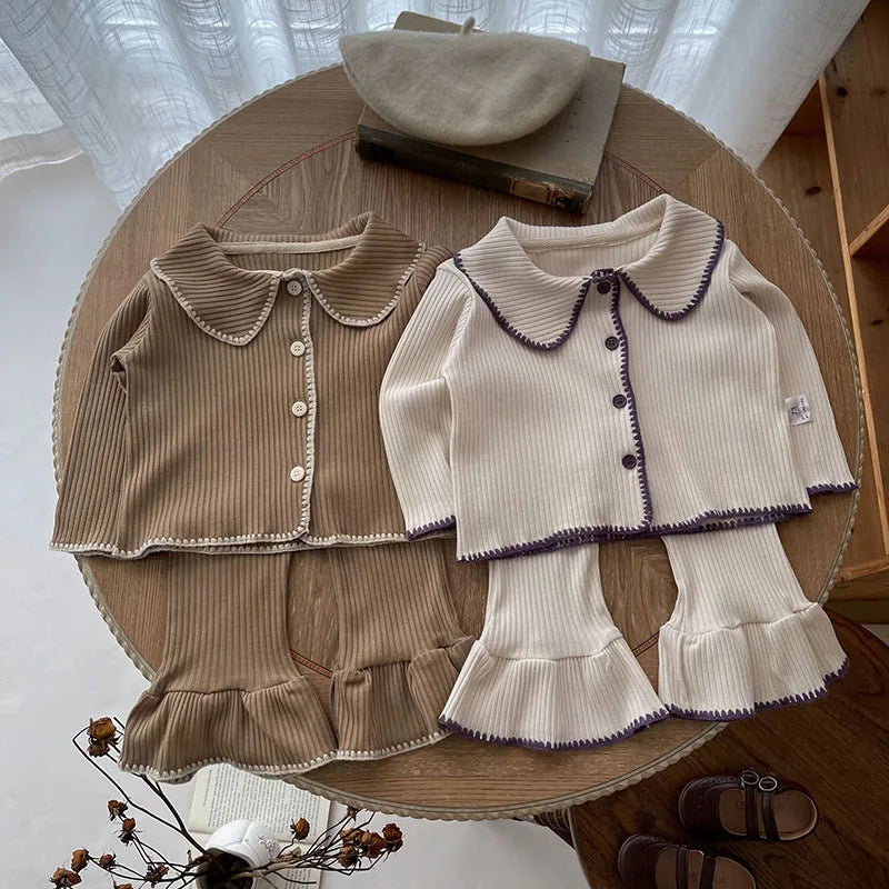 Sweaters Suit Soft Knit Sweater Cardigan Pants 2Pcs For Baby Girls Contrast Color Infant Outfit Set