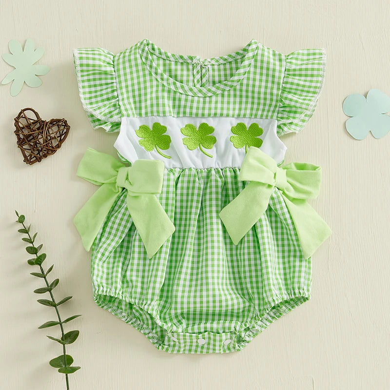 St Patricks Day Baby Girl Baby Girl Outfit Newborn Ruffle Shamrock Romper Infant Bow Bodysuit