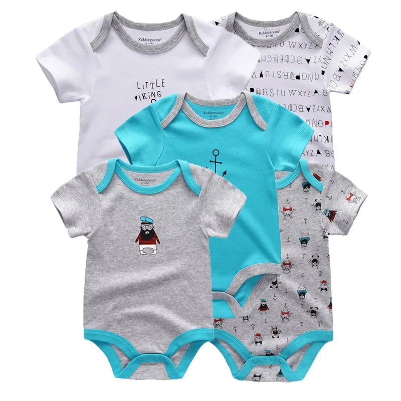 Kiddiezoom 5 Pcs/Lot Fashion Newborn Cartoon Short Sleeve Baby Boy Girl Bodysuits Soft 100%Cotton Infant Onesies