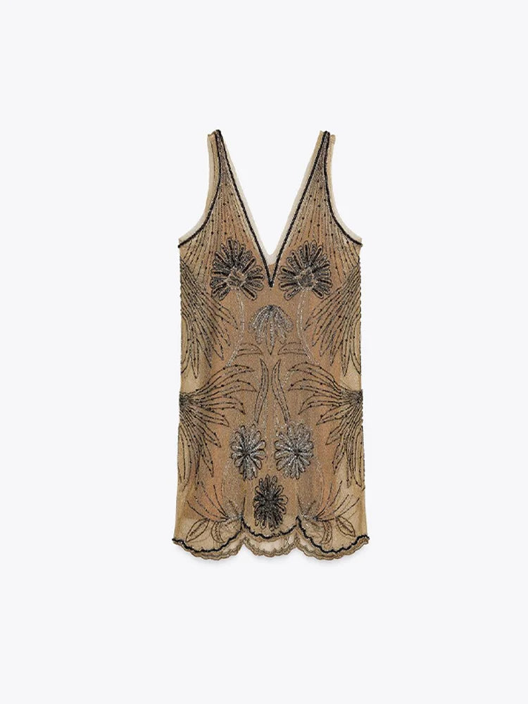 Lustrous Nights Sequin Mini Beading Dress