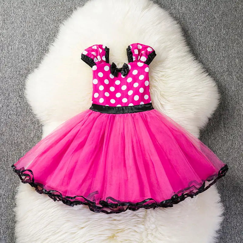 Girls Cosplay Cartoon Costume Kids Summer Short Sleeve Polka Dot Princess Dress Up Children Birthday Party Clothing