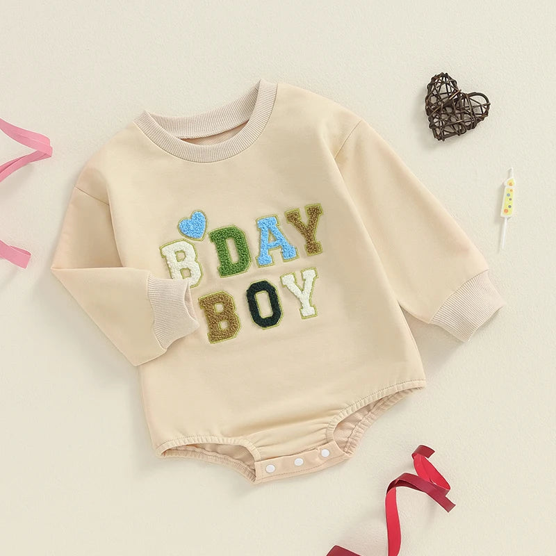 Citgeett Autumn Infant Baby Boys Girls Birthday Bodysuit Long Sleeve Letter Embroidery Playsuit Fall Clothes