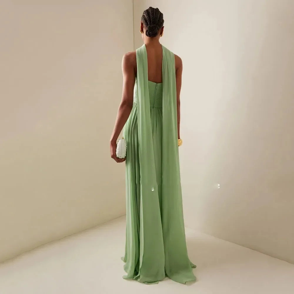 Elegant Off Shoulder Lady Chic Waist Long Hollow Backless Dress